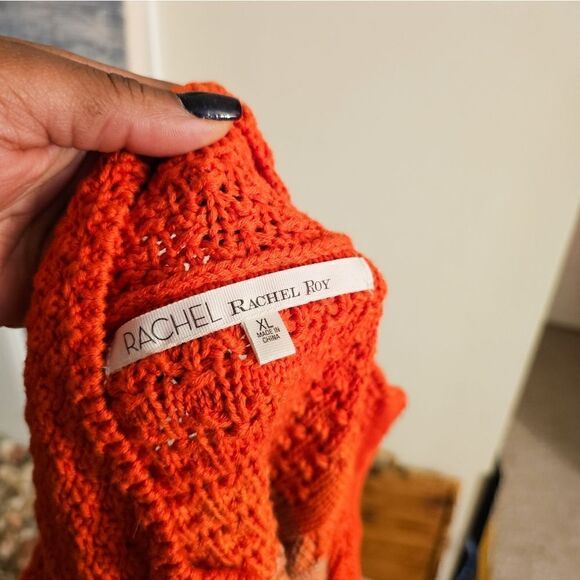 New Rachel Rachel Roy Orange/ Tan Ombra Thick Cable Knit Zipper Front Sweater. - Picture 15 of 15